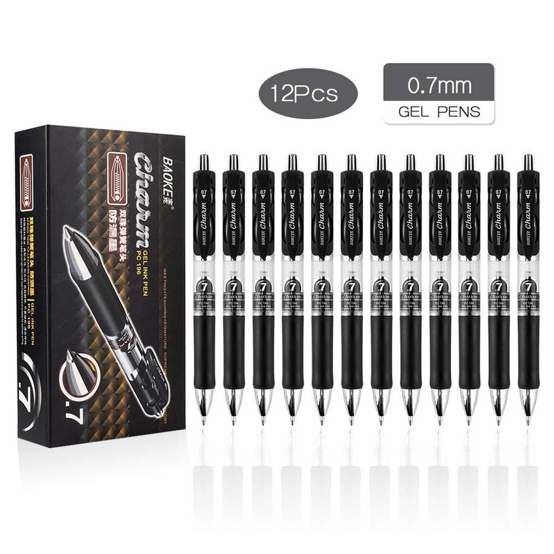 BaoKe Retractable Premium Gel Ink Pen Ball Pen, 0.7mm, PC196, 12 Pack (Black) - Image 2